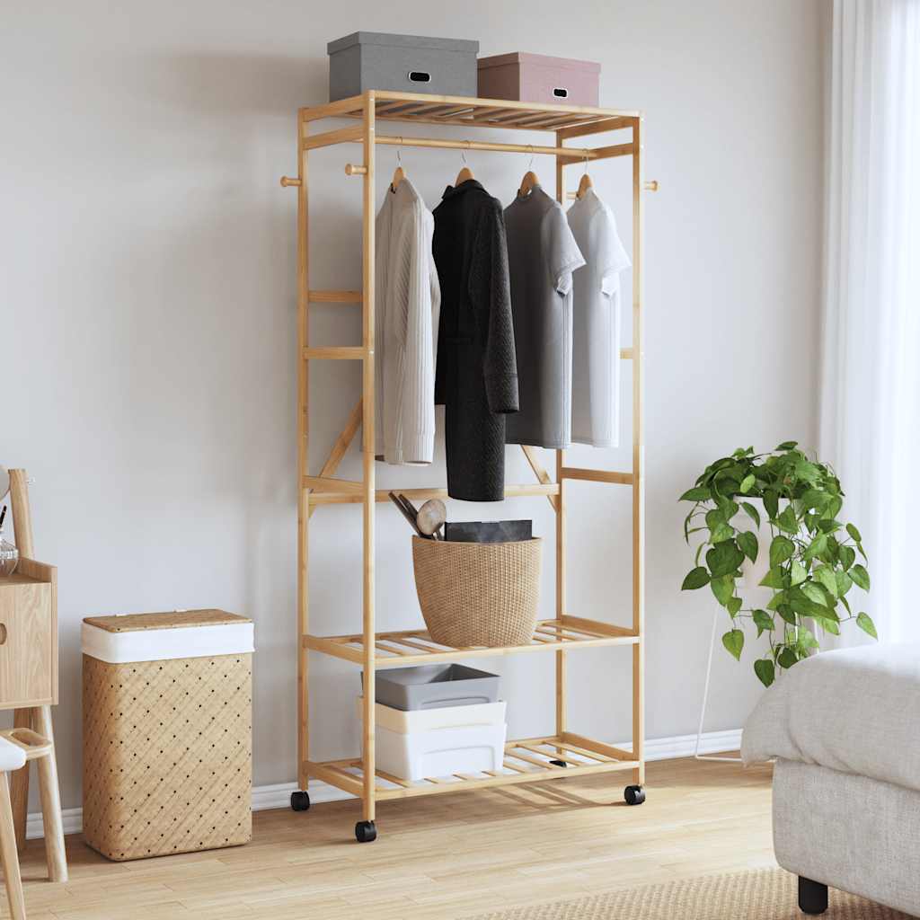 Bamboo Clothes Rack With Shelves