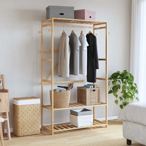 Bamboo Clothes Rack With Shelves