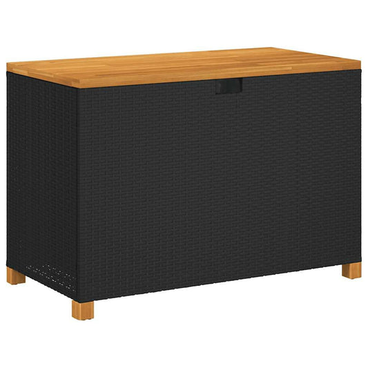 Gartentruhe Schwarz 110X55X63 Cm Poly Rattan Akazienholz