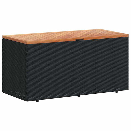 Gartentruhe Schwarz 110X50X54 Cm Poly Rattan Akazienholz