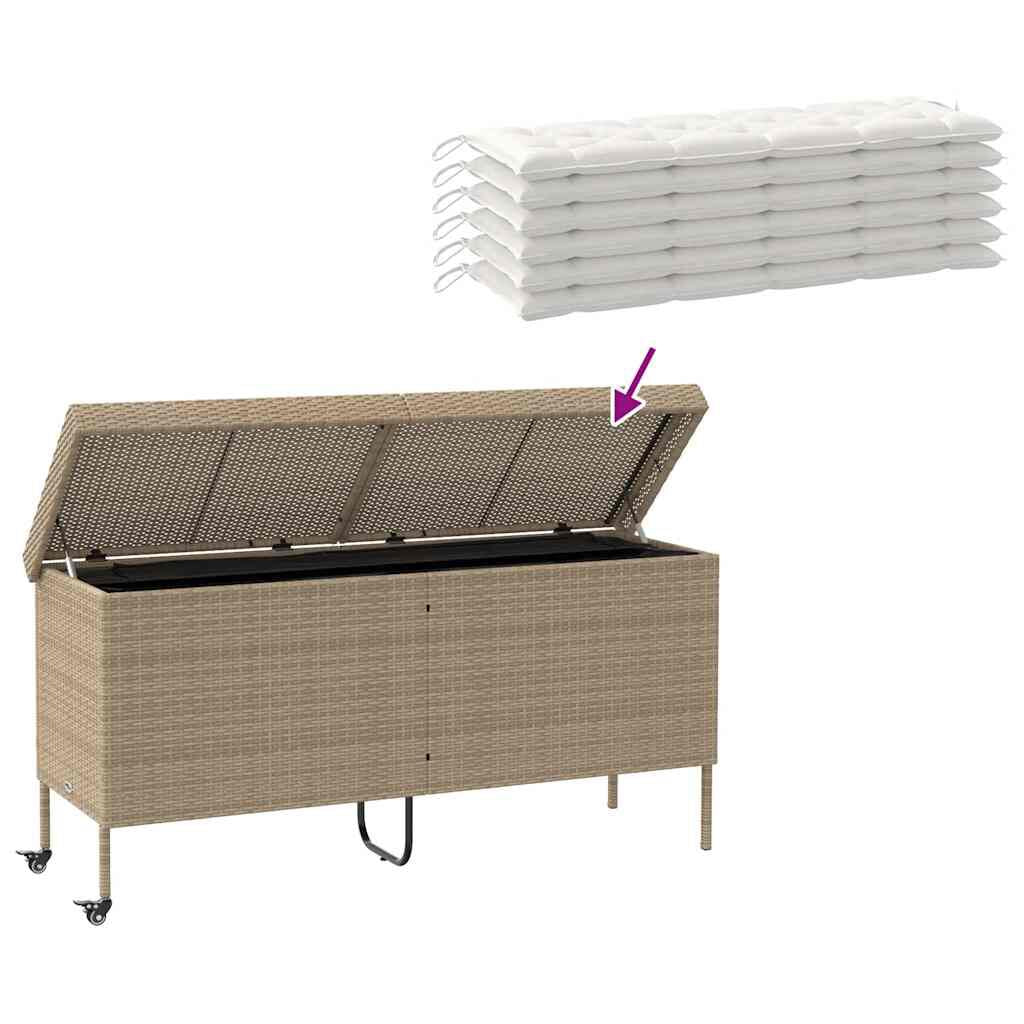Gartentruhe Mit Rollen Beige 160X55X75 Cm Poly Rattan