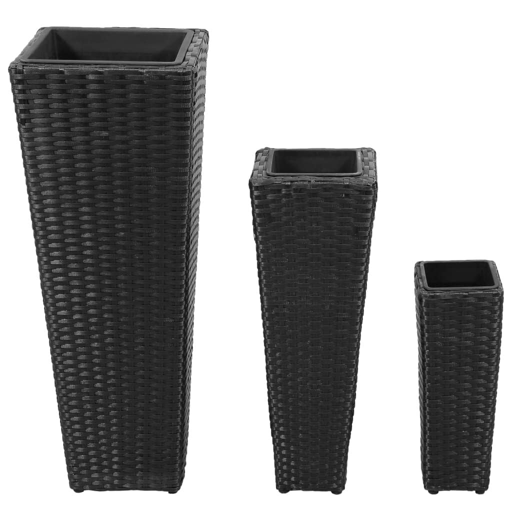 Garten-Hochbeet 3-Tlg. Poly Rattan Schwarz