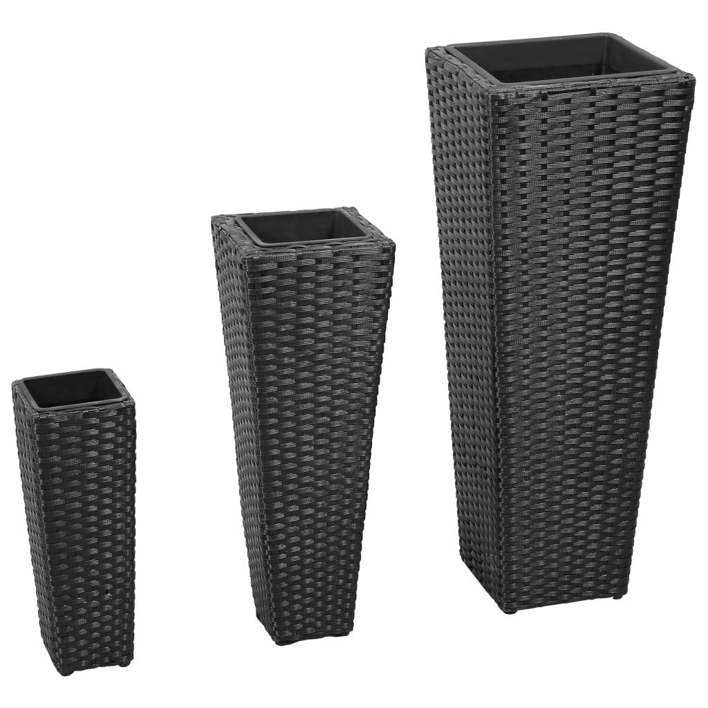 Garten-Hochbeet 3-Tlg. Poly Rattan Schwarz