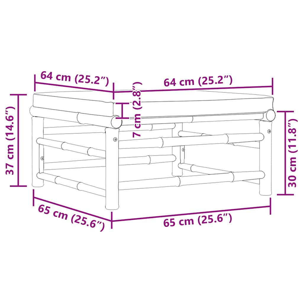 Garten-Fußhocker Mit Kissen Cremeweiß Bambus