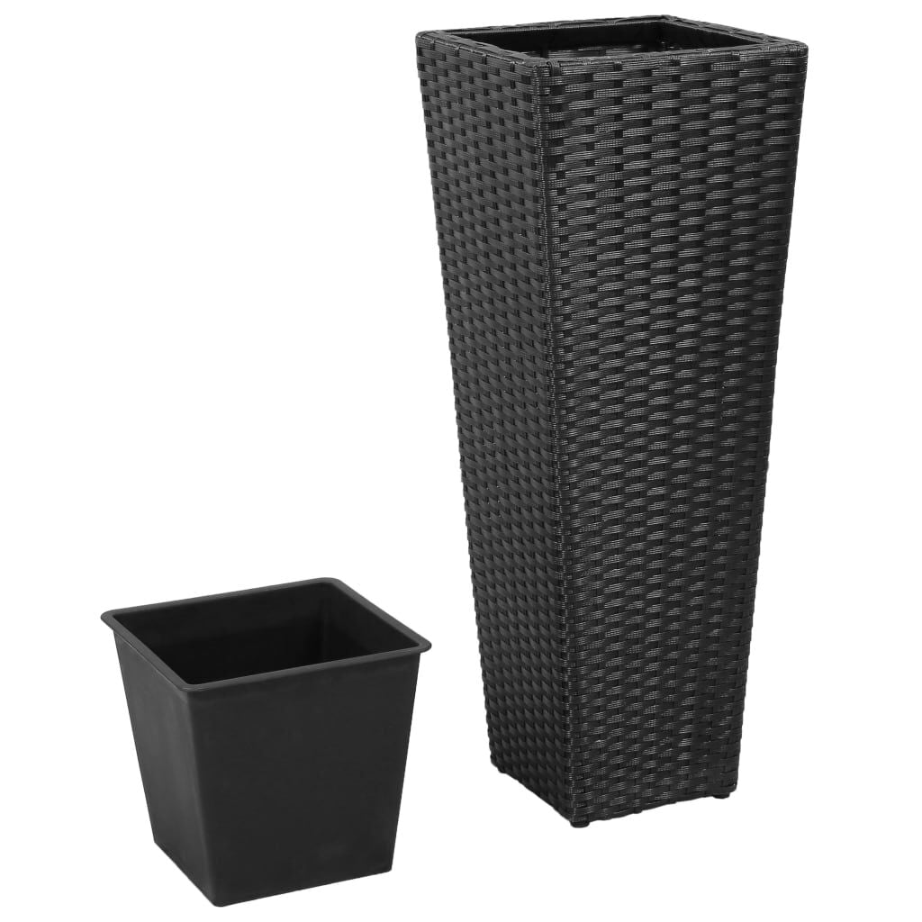 Garten-Hochbeet 3-Tlg. Poly Rattan Schwarz