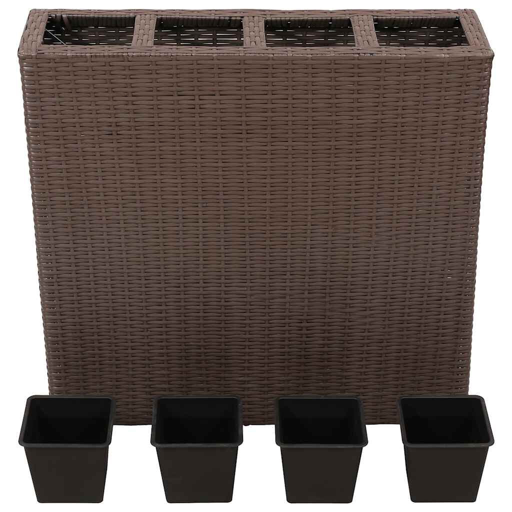 Garten-Hochbeet Mit 4 Töpfen Poly Rattan Braun