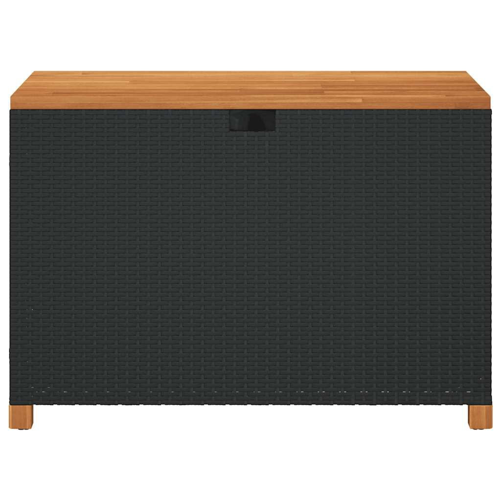 Gartentruhe Schwarz 110X55X63 Cm Poly Rattan Akazienholz