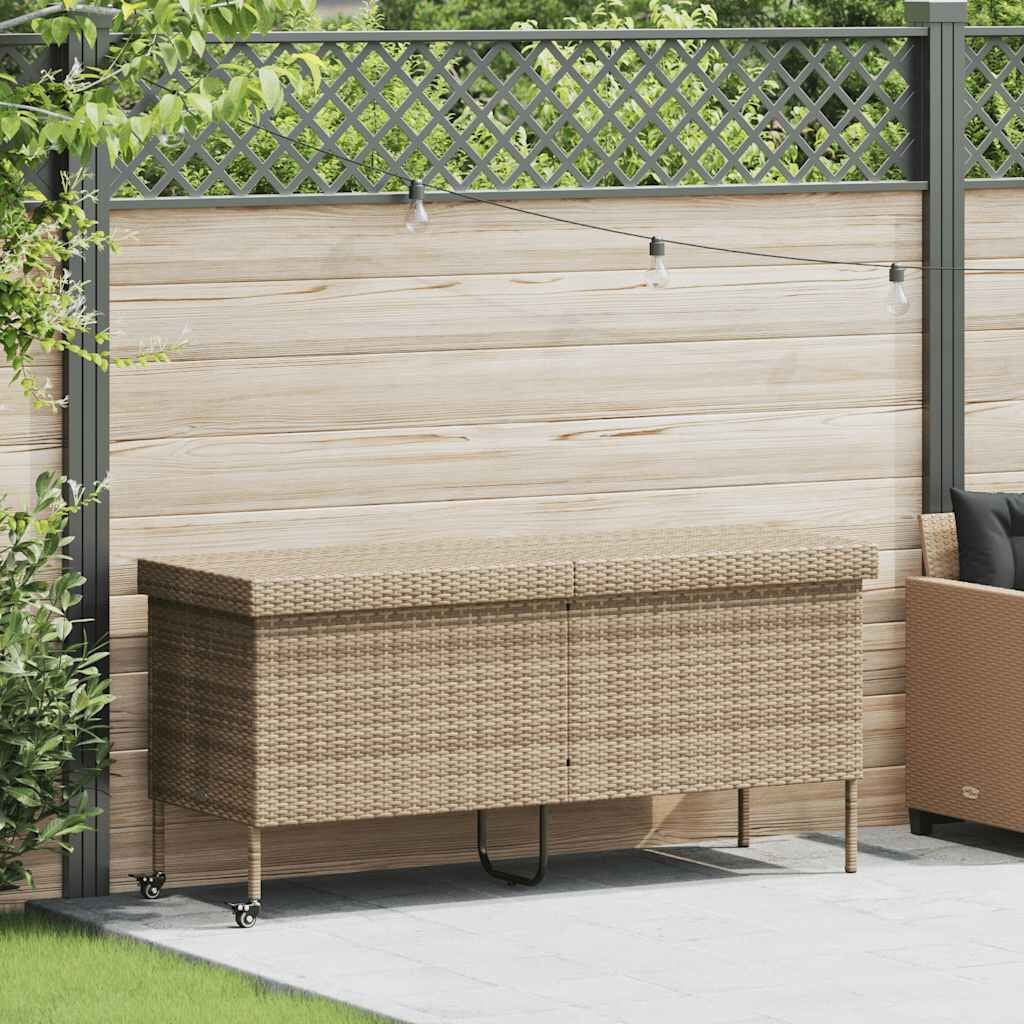 Gartentruhe Mit Rollen Beige 160X55X75 Cm Poly Rattan