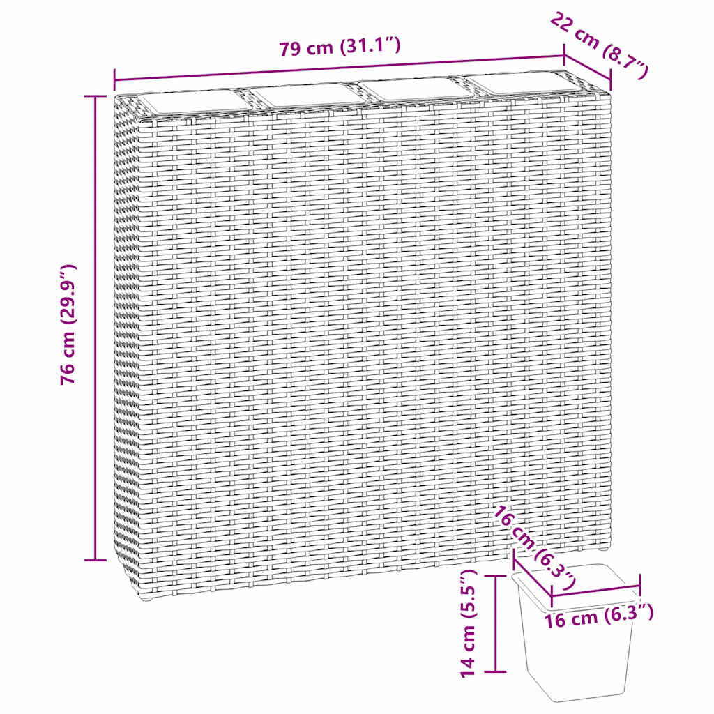 Garten-Hochbeet Mit 4 Töpfen Poly Rattan Braun