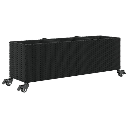 Hochbeet Mit Rollen & 3 Fächern Schwarz 107X32X38Cm Poly Rattan