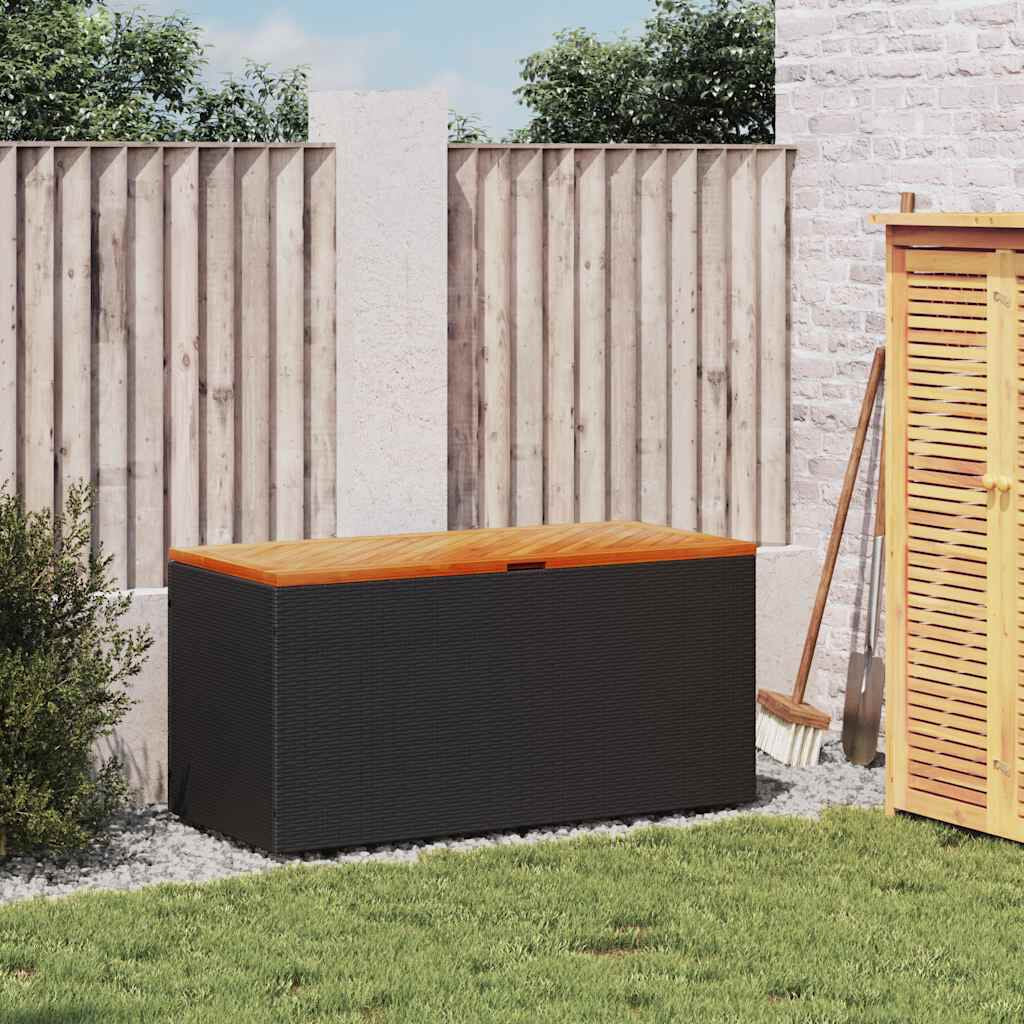 Gartentruhe Schwarz 110X50X54 Cm Poly Rattan Akazienholz