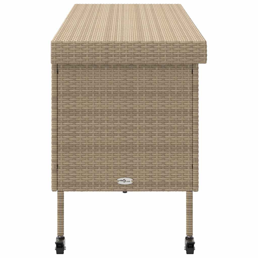 Gartentruhe Mit Rollen Beige 160X55X75 Cm Poly Rattan