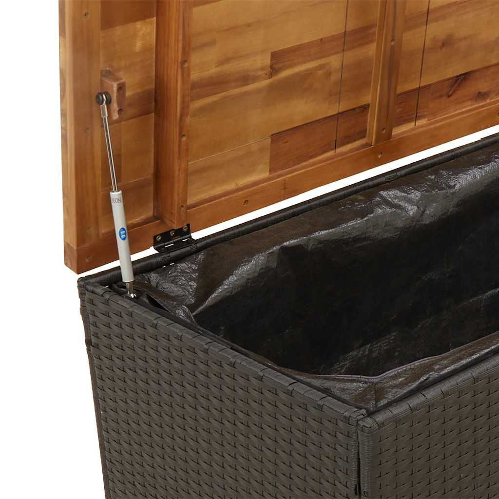 Gartentruhe Schwarz 110X55X63 Cm Poly Rattan Akazienholz